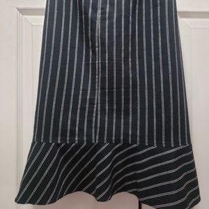 Striped Pencil Skirt with Ruffle